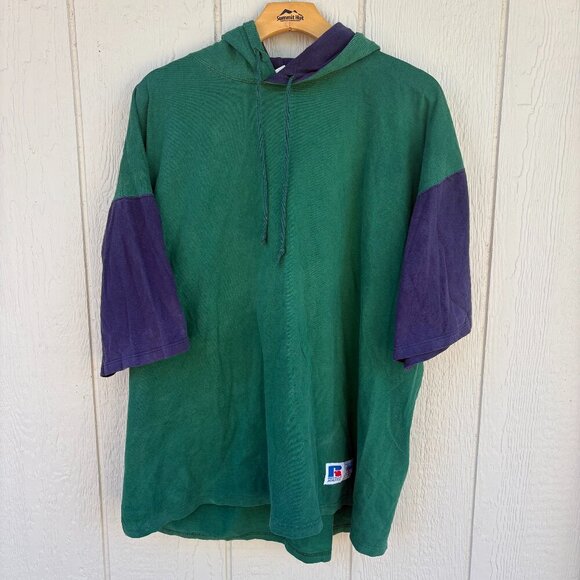 Russell Athletic Other - Vintage Russell Athletic Short Sleeve Hoodie Men's XL Blue Green Colorblock 90s